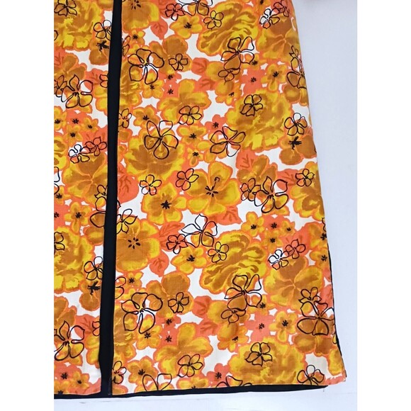 Vtg Hawaiian Barkcloth Handmade Midi Coat Gold Coral Floral Elbow  Sleeve Sz M - Picture 11 of 16